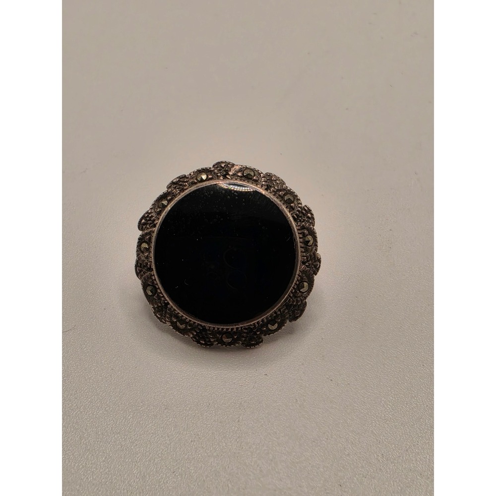 Vintage Sterling Silver 925 Black Onyx Round Stud Earring Single